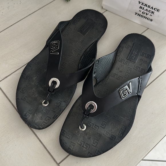 Versace Shoes Versace Black Gv Thong Sandals Poshmark
